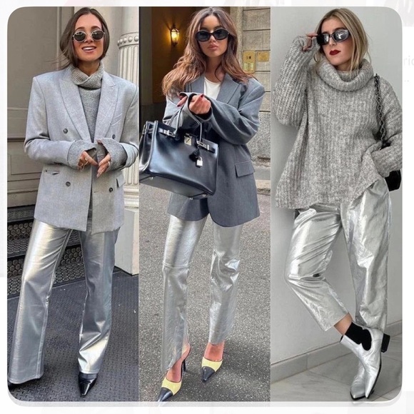 NWT Gianni Bini Tatania Metallic Silver Pants Sz 26 - Picture 12 of 13